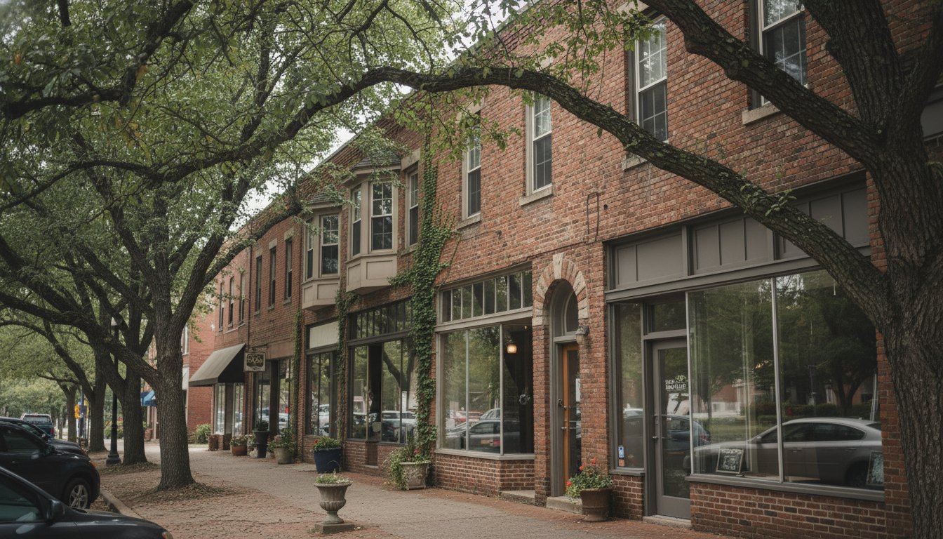 Bearden / West Knoxville storefront row on a calm morning